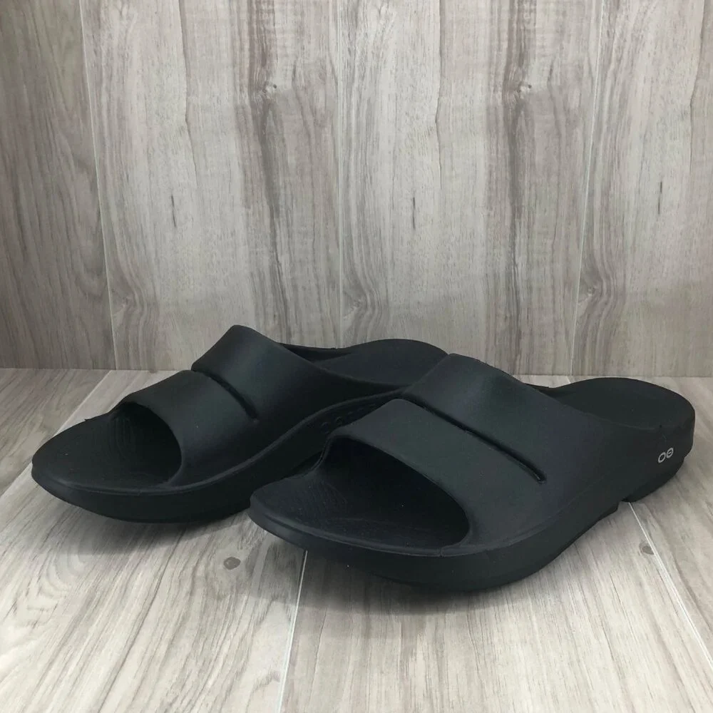 Oofos Slide Sandals Mens 13 Recovery Black Rubber Slip On Comfort Shoes